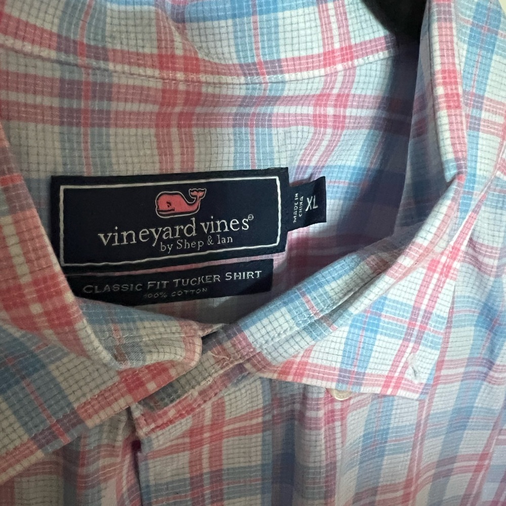 Vineyard Vines Men's Casual Blue and Pink Check Shirt - Picture 2 of 5